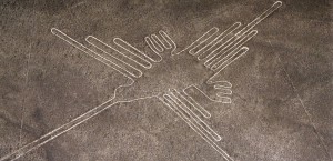 PERU NAZCA LINES AERIAL OF THE DRAWING OF A HUMMINGBIRD