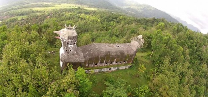 Une étrange église en forme de poule, abandonnée dans la jungle