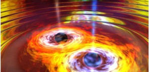 La fusion de deux trous noirs avec émission d'ondes gravitationnelles